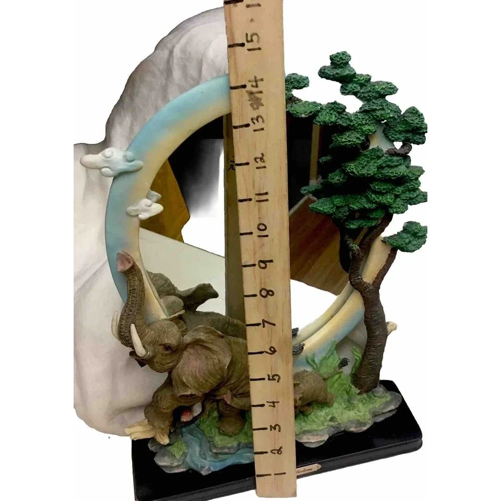 Vintage 3D Tropical Forrest Elephants Oval Vanity‎ Desktop Mirror EUC 15